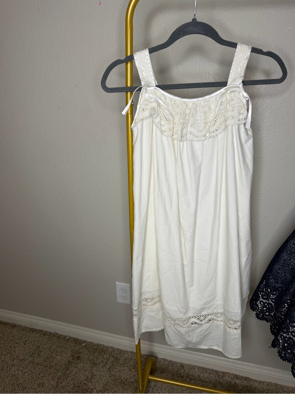 Child cotton Cream Lace-Trim Slip Dress Photos/Photography